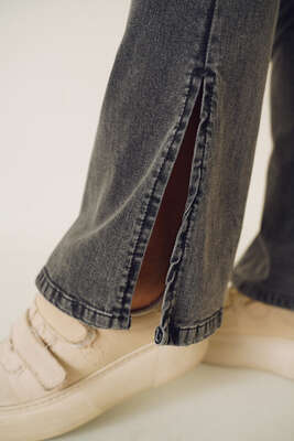 İspanyol Paça Yırtmaçlı Büyük Beden Jean Pantolon Gri - Thumbnail