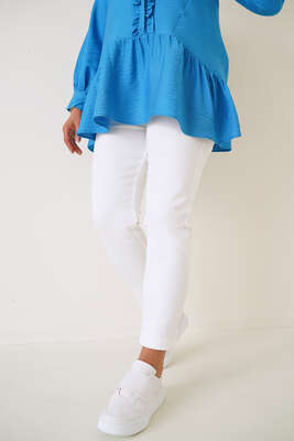 Yüksek Bel Büyük Beden Jean Pantolon Beyaz - Thumbnail