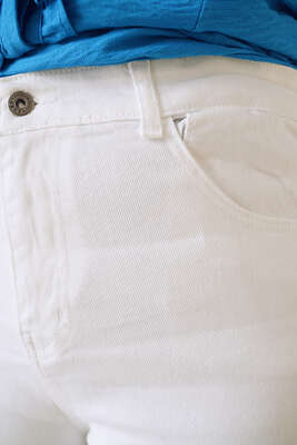 Yüksek Bel Büyük Beden Jean Pantolon Beyaz - Thumbnail