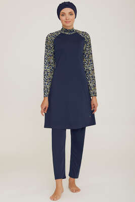 İnce Yapraklar Serisi Tesettür Mayo Koyu Lacivert - Thumbnail