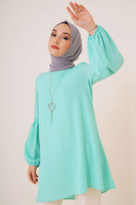 Krep Kumaş Uzun Tunik Mint Yeşil - Thumbnail