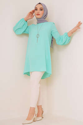 Krep Kumaş Uzun Tunik Mint Yeşil - Thumbnail