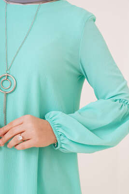 Krep Kumaş Uzun Tunik Mint Yeşil - Thumbnail