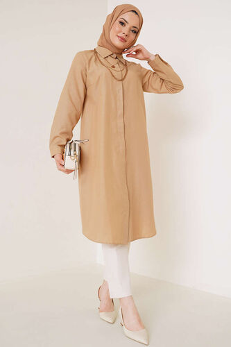 Uzun Model Klasik Yaka Latte Tunik - Thumbnail