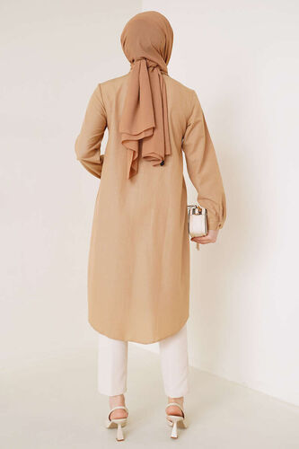 Uzun Model Klasik Yaka Latte Tunik - Thumbnail