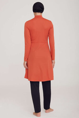 Yarım Fermuarlı Düz Tesettür Mayo Tarçın - Thumbnail