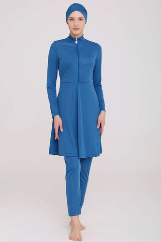 Yarım Fermuarlı Düz Tesettür Mayo Petrol - Thumbnail