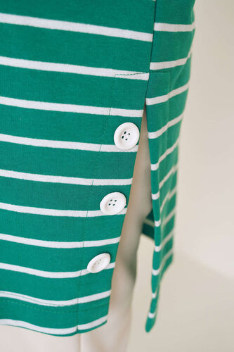 Yırtmaç Düğme Detaylı Çizgili Tunik Yeşil - Thumbnail