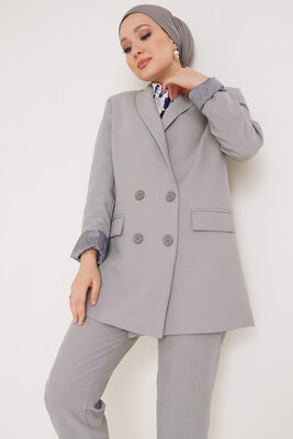 Keten Pantolon Ceket İkili Takım Gri - Thumbnail