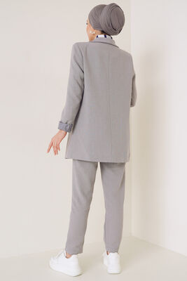 Keten Pantolon Ceket İkili Takım Gri - Thumbnail