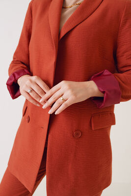 Keten Pantolon Ceket İkili Takım Kiremit - Thumbnail