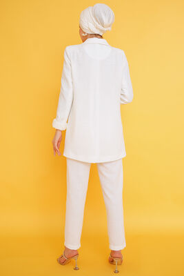 Keten Pantolon Ceket İkili Takım Ekru - Thumbnail