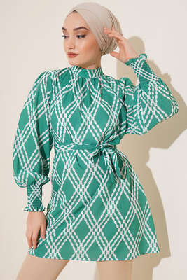 Karma Desen Balon Kol Kuşaklı Tunik Benetton - Thumbnail