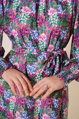 Karma Desen Balon Kol Kuşaklı Tunik Fusya - Thumbnail