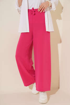 Salaş Beli İp Bağlamalı Keten Pantolon Fusya - Thumbnail