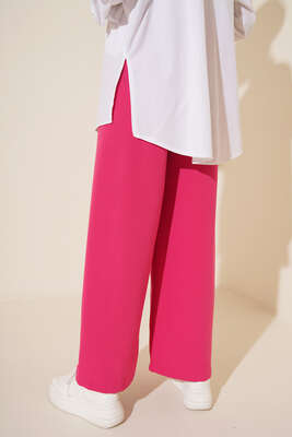 Salaş Beli İp Bağlamalı Keten Pantolon Fusya - Thumbnail