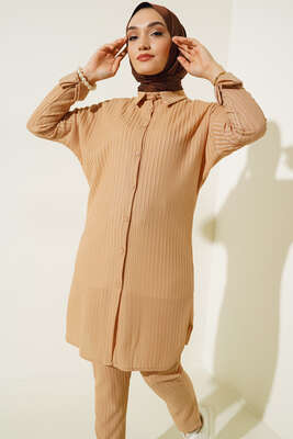 Armonika Kumaş İkili Takım Bej - Thumbnail