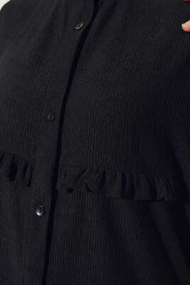 Ön Kol Fırfırlı Gömlek Siyah - Thumbnail