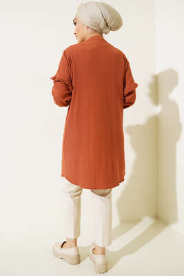 Ön Kol Fırfırlı Gömlek Kiremit - Thumbnail