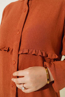 Ön Kol Fırfırlı Gömlek Kiremit - Thumbnail