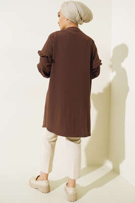 Ön Kol Fırfırlı Gömlek Kahve - Thumbnail