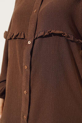 Ön Kol Fırfırlı Gömlek Kahve - Thumbnail