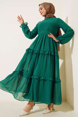 Kuşaklı Kat Kat Şifon Elbise Benetton - Thumbnail