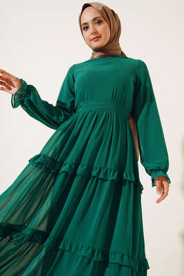 Kuşaklı Kat Kat Şifon Elbise Benetton - Thumbnail