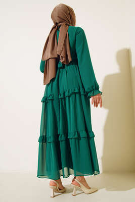 Kuşaklı Kat Kat Şifon Elbise Benetton - Thumbnail