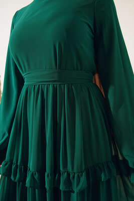 Kuşaklı Kat Kat Şifon Elbise Benetton - Thumbnail