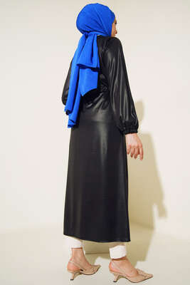 Deri Görünümlü Kuşaklı Kap Siyah - Thumbnail