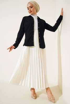 Çift Cepli Çıt Çıt Düğmeli Gömlek Füme - Thumbnail