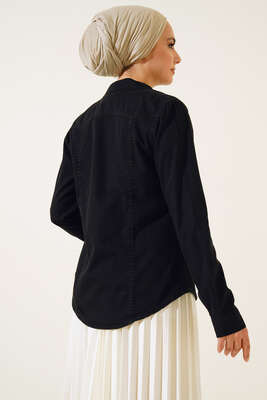 Çift Cepli Çıt Çıt Düğmeli Gömlek Füme - Thumbnail