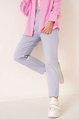 Pazarium - Düz Boyfriend Lila Pantolon