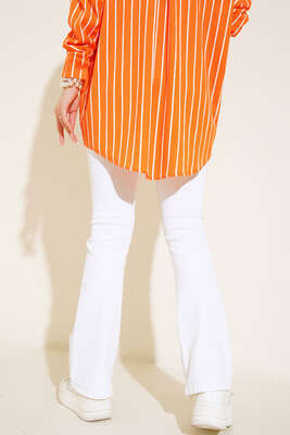 Düz İspanyol Paça Pantolon Beyaz - Thumbnail