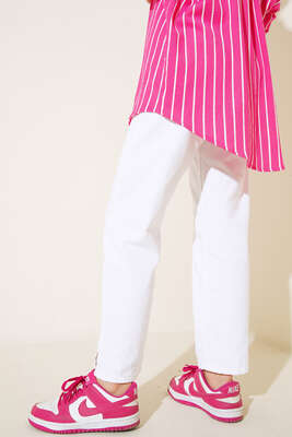 Paça Yırtmaçlı Jean Pantolon Beyaz - Thumbnail