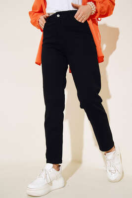 Pazarium - Geniş Paça Kot Pantolon Siyah