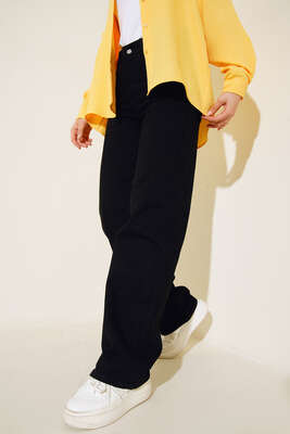 Yüksel Bel Palazzo Pantolon Siyah - Thumbnail