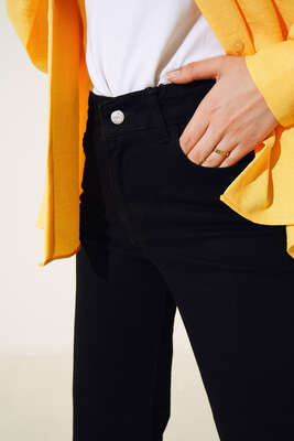 Yüksel Bel Palazzo Pantolon Siyah - Thumbnail