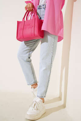 Pazarium - Düz Boyfriend Bondi Açık Kar Pantolon