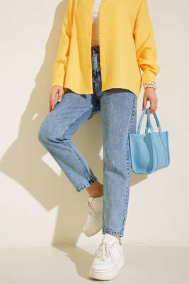 Pazarium - Düz Boyfriend Bondi Orta Kar Pantolon