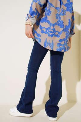 Yüksek Bel İspanyol Paça Pantolon Kot - Thumbnail