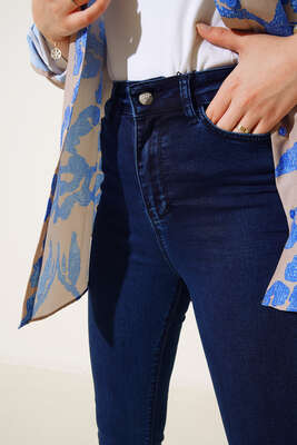 Yüksek Bel İspanyol Paça Pantolon Kot - Thumbnail