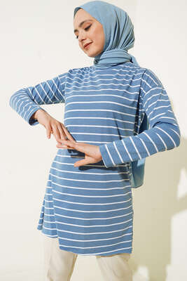 Şeritli Tunik Mavi - Thumbnail
