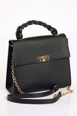 Örgü Kulp Omuz Çantası Siyah - Thumbnail