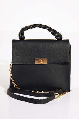 Örgü Kulp Omuz Çantası Siyah - Thumbnail