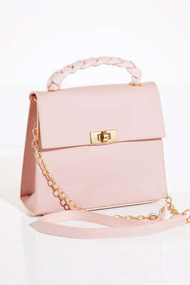 Örgü Kulp Omuz Çantası Pudra - Thumbnail