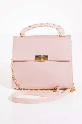 Örgü Kulp Omuz Çantası Pudra - Thumbnail