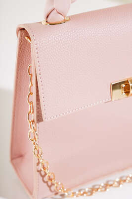 Örgü Kulp Omuz Çantası Pudra - Thumbnail