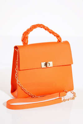 Örgü Kulp Omuz Çantası Oranj - Thumbnail